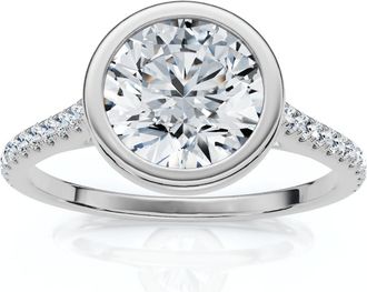 Pompeii3 Certified 1 1/2ct Diamond Bezel With Accent Engagement Ring 14k Gold Lab Grown