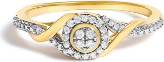 House of Brilliance 10K Yellow Gold 1/10 Cttw Diamond Swirl and Halo Promise Ring at Nordstrom, Size 6.5