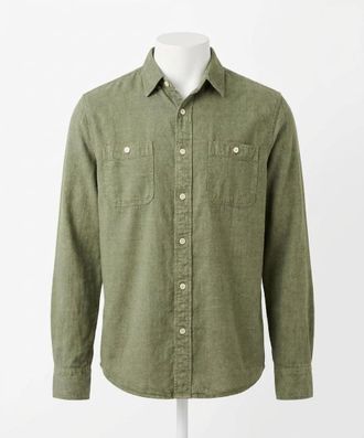 Faherty Tried & True Chambray Long Sleeve Work Shirt In Desert Olive