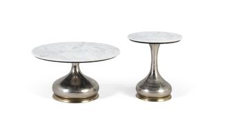 Giner&Colomer Set de dos mesas de centro con tapa de m&aacute;rmol circular