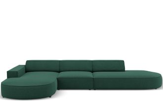 BLOOMINGLOFT 5-Sitzer Design Ecksofa Jodie mit abgerundeten Ottomanen und Eckteil links - Strukturstoff