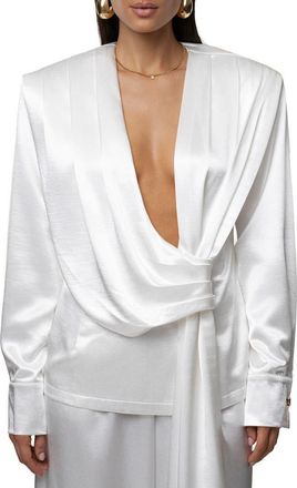 JLUXLABEL Statement Satin Drape Top in White at Nordstrom, Size Medium