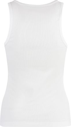 Ganni Womens Ribbed Cotton Tank Top White Vests & Tops