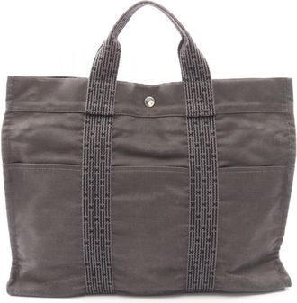 Herm&egrave;s Gray Nylon Canvas Handbag Tote Bag (Pre-Owned)