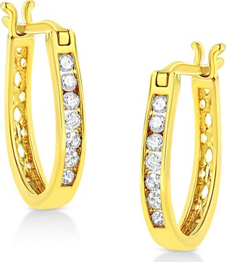 House of Brilliance 14K Yellow Gold Plated.925 Sterling Silver 1/4 Cttw Diamond Leverback 3/4 Inch Hoop Earrings