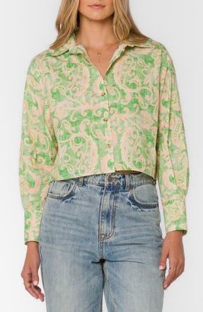 Velvet Heart Summerlyn Drop Shoulder Boxy Crop Cotton Button-Up Shirt in Jacobean Floral at Nordstrom Rack, Size X-Small