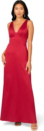 Adrianna Papell Womens Stretch Mikado A-Line Gown - Red - Size 6 UK