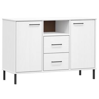 Berkfield Home Sideboard with Metal Legs White 113x40x77 cm Solid Wood OSLO | Size: 113 x 40 x 77 cm