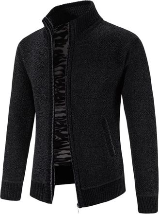 Generic Mens Knitted Chunky Cardigan with Full Front Zipper Slim Fit Tops Full Zip Stand Collar Warm Jumper Autumn and Winter Lapel Sweater Overcoat