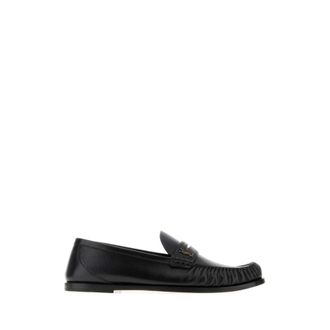 Saint Laurent Loafers, male, Black, Size: 8 1/2 US Leather Mocassins with Monogram Detail