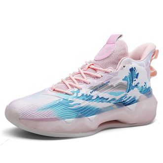 Generic Mens Basketball Shoes High Top Anti Slip Shock-Absorbing Running Fashionable Durable Training Boots Walking Shoes(Pink-Blue,3.5 UK)