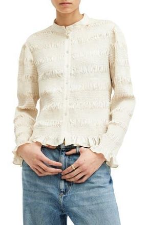 AllSaints Meg Smocked Button-Up Shirt in Sand Beige at Nordstrom Rack, Size 2 Us / 6 Uk