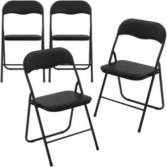 ECD Germany Ecd Germany - Set di 4 Sedie Pieghevoli con Seduta Imbottita in Ecopelle e Struttura in Metallo Nero Salvaspazio Rechiudibili Comode per Cucina