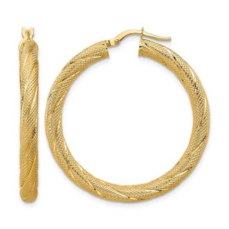 Diamond2Deal 14K Yellow Gold Textured Round Hoop Earrings 40 mm