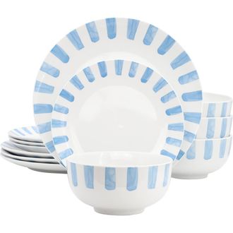 Gibson Home Pacific Waves 12 Piece Round Ceramic Dinnerware Set in Blue at Nordstrom