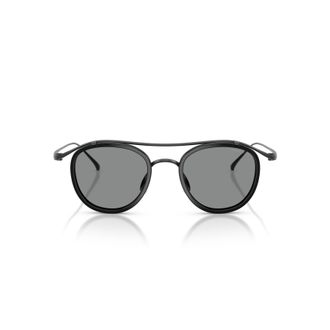 Giorgio Armani 0ar6179t Rounded Black Titanium Sunglasses with Double Bridge Design