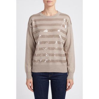 Brunello Cucinelli Womens 100% Cashmere Sequin Beige Sweater Nwt, Size XS