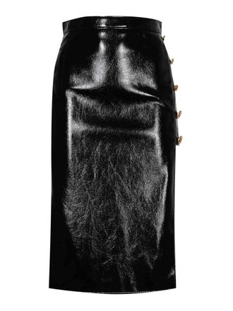 Elisabetta Franchi Vinyl Skirt With Jewel Buttons