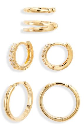 Nordstrom Dainty Ear Cuff & Huggie Hoop Earring Set in Clear- Gold at Nordstrom