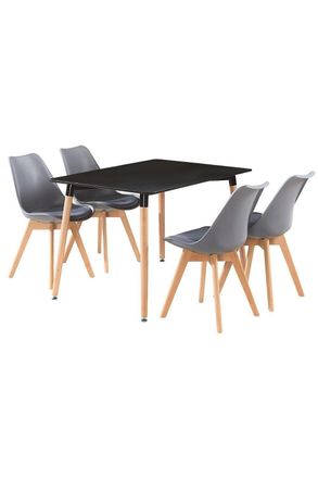 Life Interiors 5PCs Dining Set - a Halo Dining Table & Set of 4 Lorenzo Tulip chairs with Padded Seat in Grey