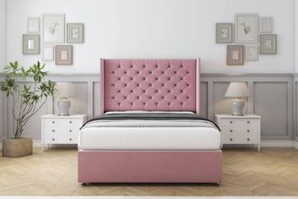 Comfort Beds Selena Plush Divan Set No Drawers-54 Wingback in Pink | Size: Small Single