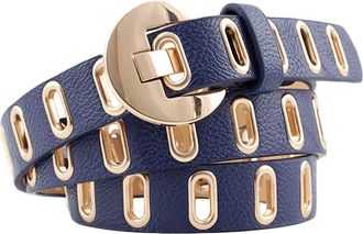 Generic JIER Mens and Womens Punk Studded Eyelet Leather Belt Waistband Unisex The Hole Prong Wide Belts for Jeans Waist Strap (Navy Blue,One Size)