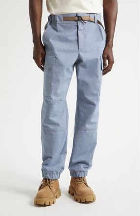 Moncler Belted Chambray Cargo Joggers in Rain Washed at Nordstrom, Size Small