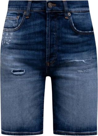 Dondup Blauwe Vintage Denim Shorts met Logo Patch - Dames - Denim shorts - Blauw - W30 - Denim - Korte Broeken