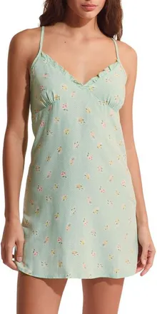 Etam Baya Floral Ruffle Trim Nightgown in Nile Green at Nordstrom, Size X-Large