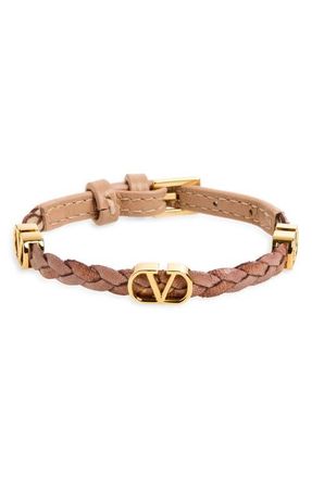 Valentino Garavani VLOGO Braided Leather Bracelet in Rose at Nordstrom