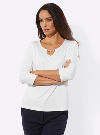 Cr&eacute;ation L Rundhalsshirt CREATION L Shirt, Damen, Gr. 36, ecru, 95% Viskose, 5% Elasthan, unifarben, Rundhals, Shirts Rundhalsshirt