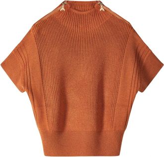 Patrizia Pepe Maglioncino a maniche corte in maglia a coste - - Knitwear - Donna - Marrone - M