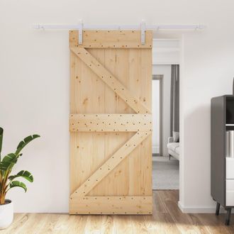 Berkfield Home Sliding Door with Hardware Set 95x210 cm Solid Wood Pine in Brown
