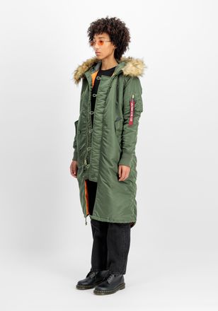 Alpha Industries Winterjacke ALPHA INDUSTRIES Long Fishtail W, Damen, Gr. XS, gr&uuml;n (sage, gr&uuml;n), Obermaterial: 100% Nylon; Futter: 100% Nylon; F&uuml;llung: 100% Polyester,