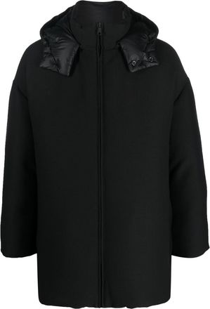 Valentino Garavani zip-up hooded coat - men - Goose Down/Silk/Polyamide/Polyester/Virgin Wool - 48 - Black