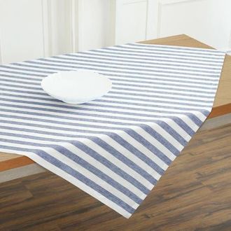 Solino Home Linen Table Throw 52 x 52 Inch for Dining Table, Holiday and Everyday Table Decor - Sorrento Stripe in Navy And White at Nordstrom, Size