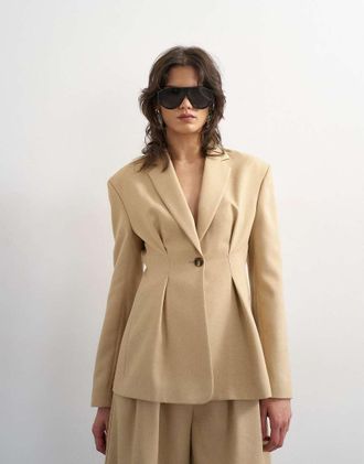 Topshop Blazer super stretto in vita beige in coordinato-Verde
