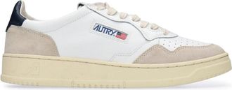Autry MEDALIST LOW SNEAKERS IN WHITE AND BLUE LEATHER AND BEIGE SUEDE - Autry - Man