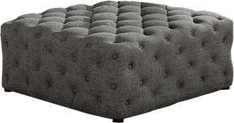 Best Master Furniture Kelly Square Transitional Linen Fabric Ottoman in Gray