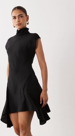 Asos Vestito corto accollato nero con orlo a fazzoletto