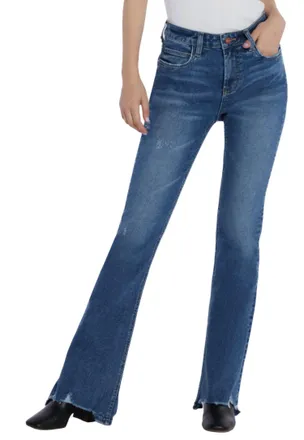 HINT OF BLU Distressed High Waist Flare Jean In Resort Blue