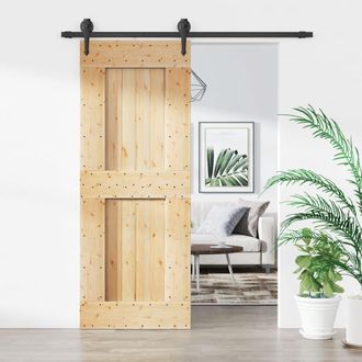 Berkfield Home Sliding Door with Hardware Set 80x210 cm Solid Wood Pine in Brown