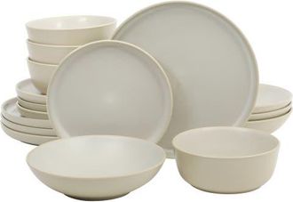 Gibson Home Tribeca Loft 16-Piece Double Bowl and Plates Stoneware Dinnerware Set, Service for 4, Dishwasher & Microwave Safe in Matte White at