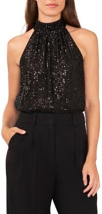 Halogen Halter Neck Sequin Top in Rich Black 060 at Nordstrom Rack, Size X-Large