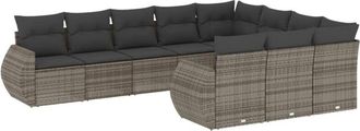 vidaXL Set De Sof&aacute;s De Jard&iacute;n 10 Pzas Con Cojines Rat&aacute;n Sint&eacute;tico Gris Vidaxl
