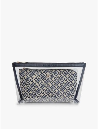 Tommy Hilfiger Womens Monogram Toiletry Bag 2-Pack Set - Blue Mono