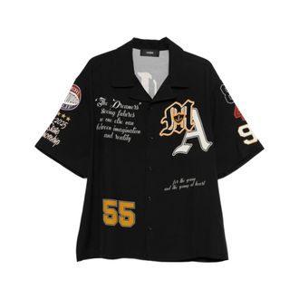 Amiri Overhemden, Heren, Zwart, L, Varsity Patch Oversized Camp Shirt