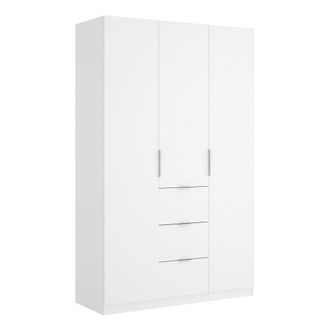 Dmora Armario Falterona, Perchero Para Dormitorio, Armario Con 3 Puertas Batientes Y 3 Cajones, 135x52h204 Cm, Blanco - Dmora