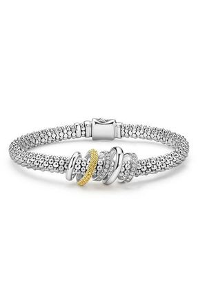 Lagos Caviar Lux Pav&eacute; Diamond Rope Bracelet in Two-Tone at Nordstrom, Size 6
