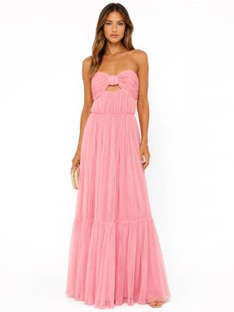 Hutch Micah Pleated Strapless Cutout Maxi Dress In Baby Pink